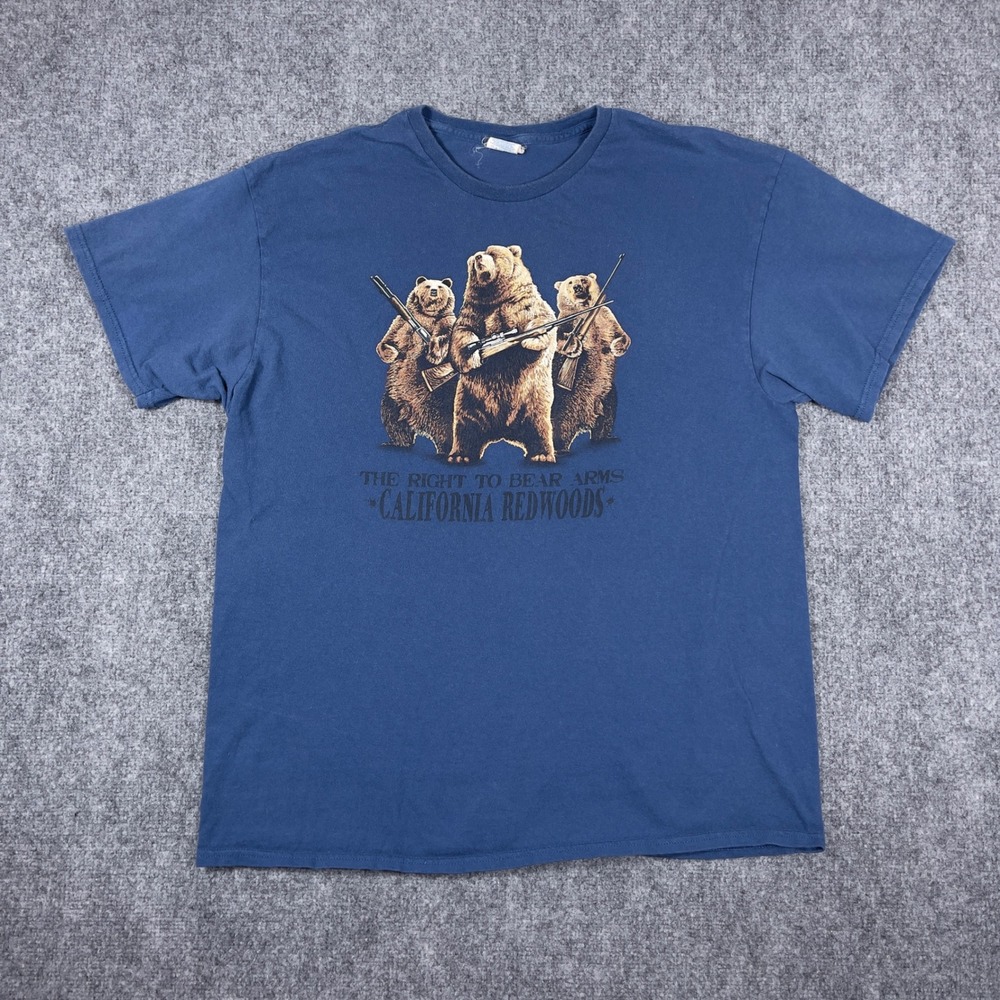 Y2K Right to Bear Arms Pun T-Shirt Mens XL Blue California Redwoods